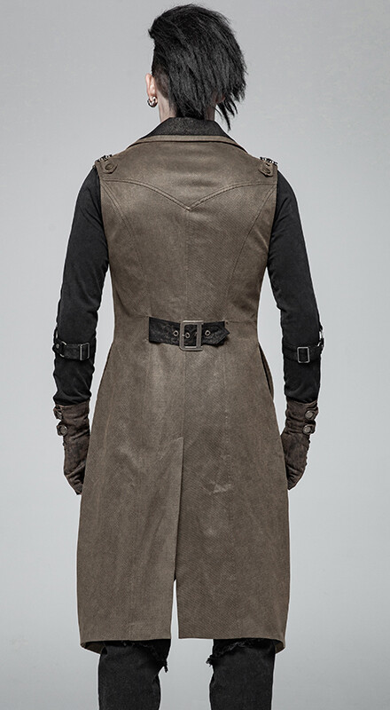Pre-owned Punk Rave Steampunk Goldener Jacquard Lang Weste Jacke Gothic Barock Punkrave Herren Kaffe