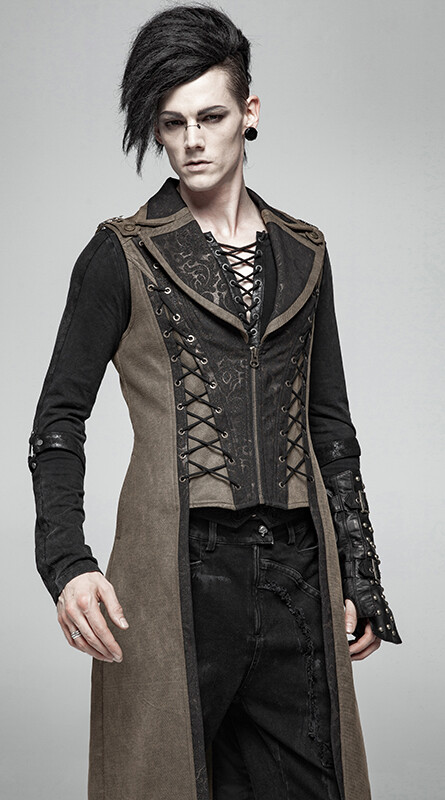 Pre-owned Punk Rave Steampunk Goldener Jacquard Lang Weste Jacke Gothic Barock Punkrave Herren Kaffe