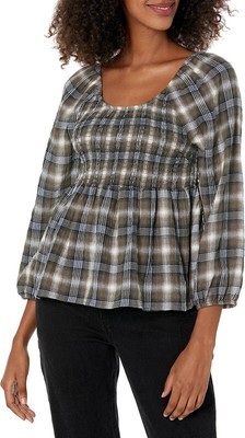 Tommy Jeans Women's Plaid Smocked Peplum Top