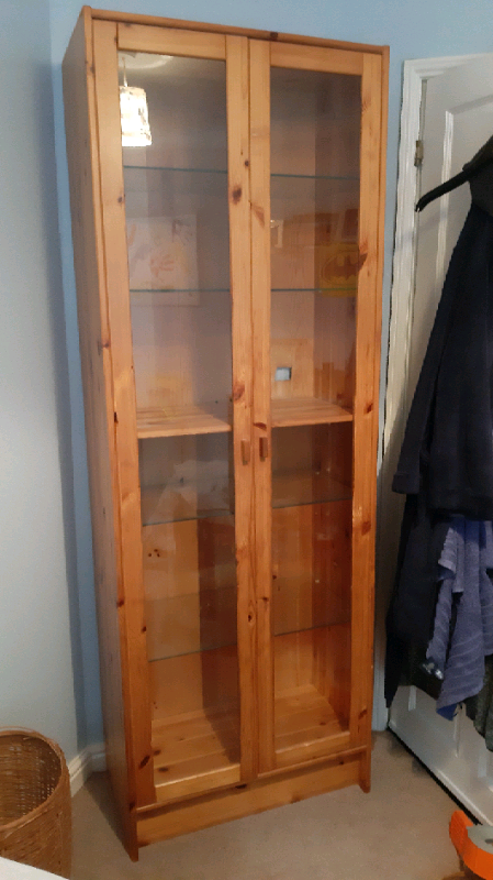 Ikea Wooden Display Cabinet Glass Doors Billy Bookcase In