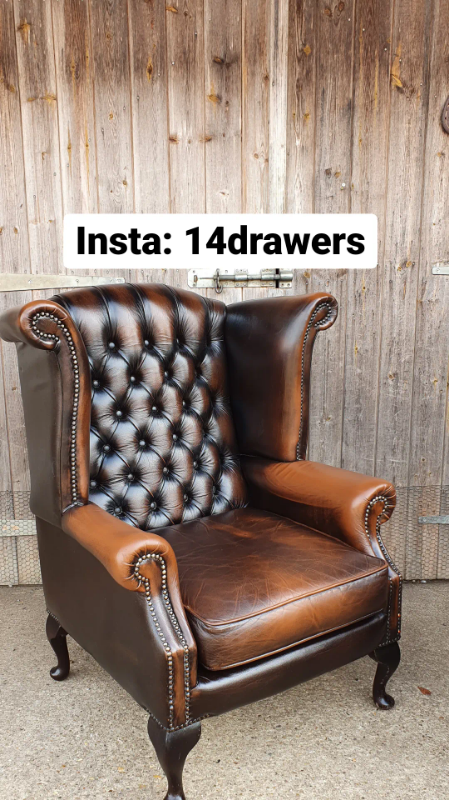 Thomas Lloyd Chesterfield Brown Leather Armchair Queen Anne wingback Chair | in Bungay, Norfolk 
