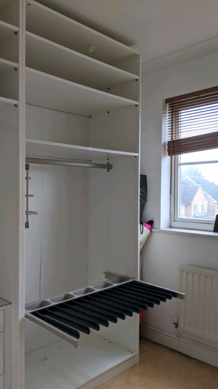 Ikea Pax Wardrobe White Shelves Clothes Rail Tie Rack Trouser