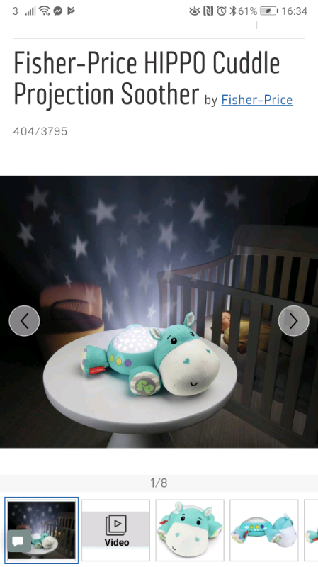 Fisher Price Hippo Cuddle Projection Soother Baby Star Light In