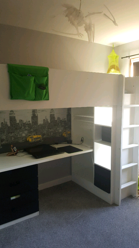 Ikea stuva smastad cabin loft bed + desk, unit & mattress ...