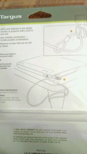 Targus Defcon CL Laptop Cable Lock New In Pack