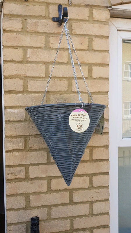 grey wicker hanging baskets