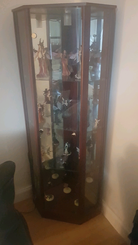 Dark Wood Glass Mirror Corner Display Cabinet In Wishaw North