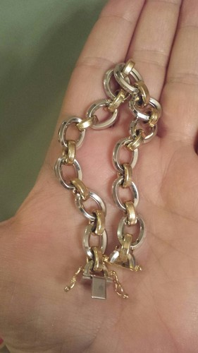 Italian 14K WHITE & YELLOW Gold ROLO LINK 7 1/2