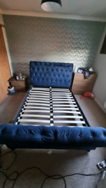Blue velvet double bed 