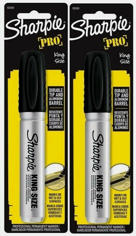 2 Sharpie KING SIZE Black Chisel Tip PERMANENT MARKER Water/Fa...