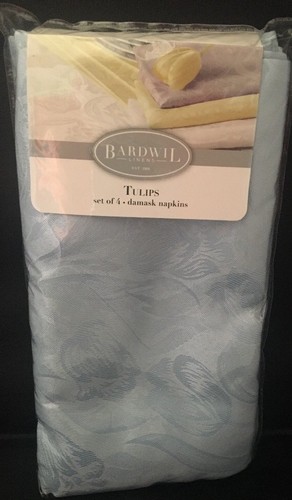 Napkins & Placemats BARDWIL LINENS Tulips Light Blue Damask Set Of 4 Each New