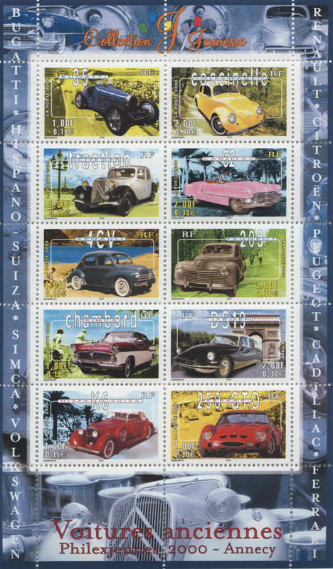 Prophila Collection Frankreich Briefmarken – Kleinbogen Oldtimer 2000, Postfrisch MNH, Nr. 3458-3467