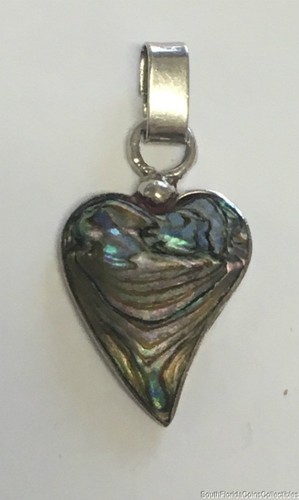 Estate Jewelry Abalone Heart Pendant Sterling Silver 1 1/8" Taxco Mexico