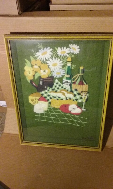 Framed Folk Art Embroidery Textile  -Wall Hanging -