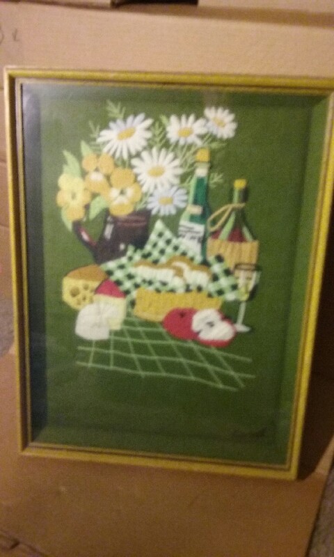 Framed Folk Art Embroidery Textile  -Wall Hanging -