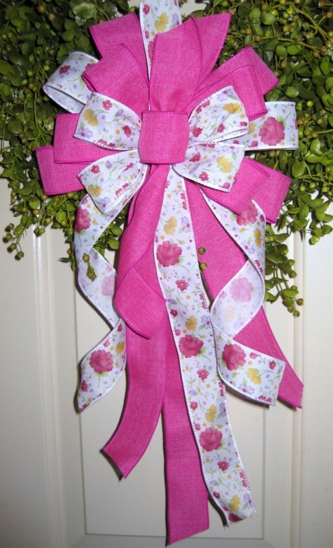FLORAL WIRED BOW for GRAPEVINE DOOR WREATH, LANTERN any Decor  # 8 rb