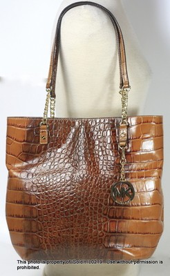 NEW NWT LARGE MICHAEL KORS LEATHER TOTE BAG Handbag Jet Set Chain