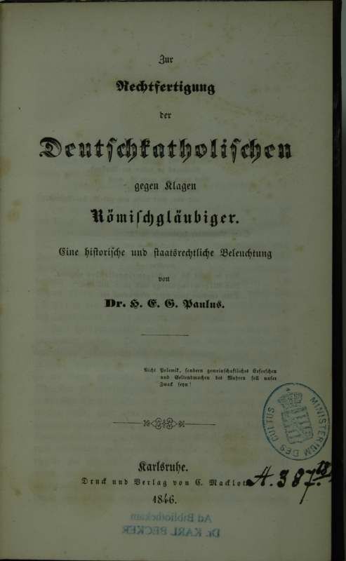 Ã La Rechtfertigung Le Deutschkatholischen Contre Klagen RÃ¶MischglÃ¤Ubiger. Des H