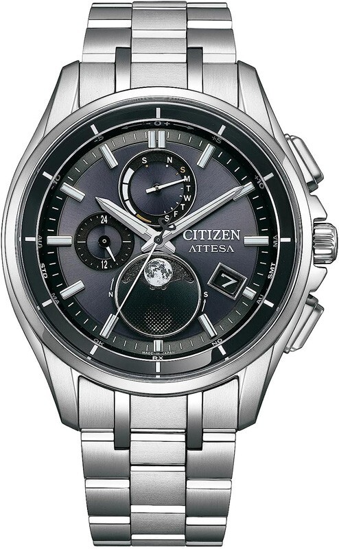 Pre-owned Citizen Attesa By1001-66e Moon Phase Eco-drive Atomic Solar Men Watch Japan