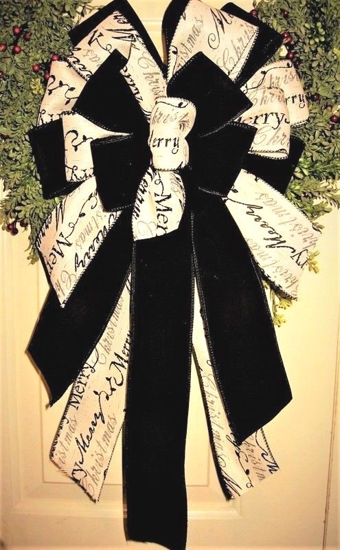 HANDMADE CHRISTMAS BOW WIRED RIBBON for HOLIDAY WREATH LANTERN GARLAND POST # 16