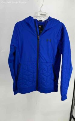 Under Armour Mens Blue Coldgear Reactor Hooded Pockets Puffe