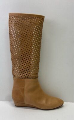 Loeffler Randall Leather Lasercut Accents Riding Boots Tan 6