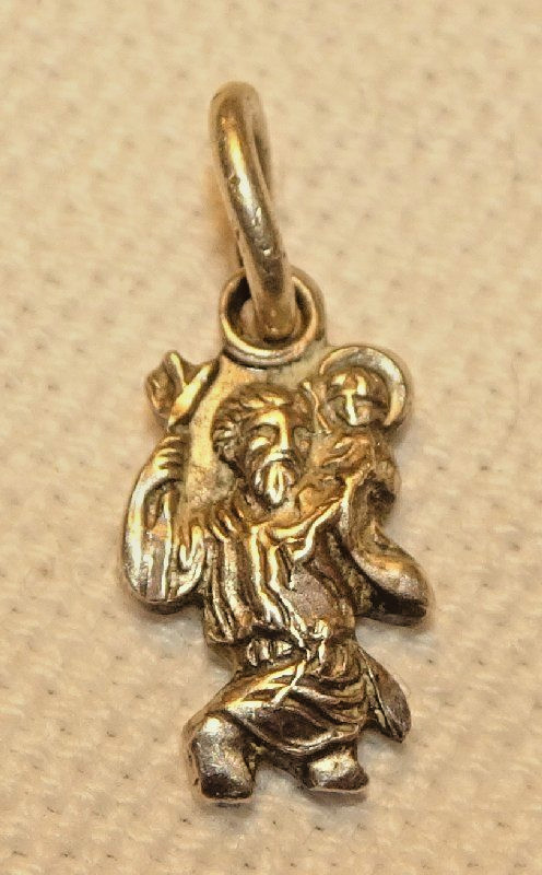 Saint Christopher Charm Antique Sterling Silver Creed Tiny