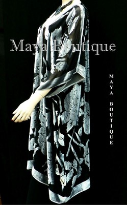 Pre-owned Maya Matazaro Jacket Kimono Duster Silk Burnout Velvet Copper & Black No Fringe  In Copper Brown & Black