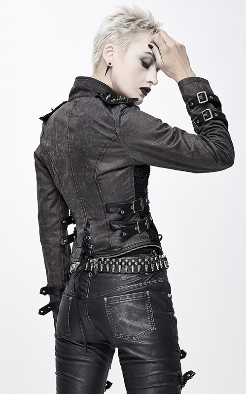 DEVIL FASHION ÜBERTRAGBAR MANTEL JACKE GOTHIC STEAMPUNK MILITÄR SPITZNIETEN NETZ DEVIL FASHION