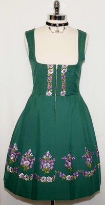 S 8 / GREEN COTTON German Trachten EMBROIDERY Oktoberfest DIRNDL Party Dress