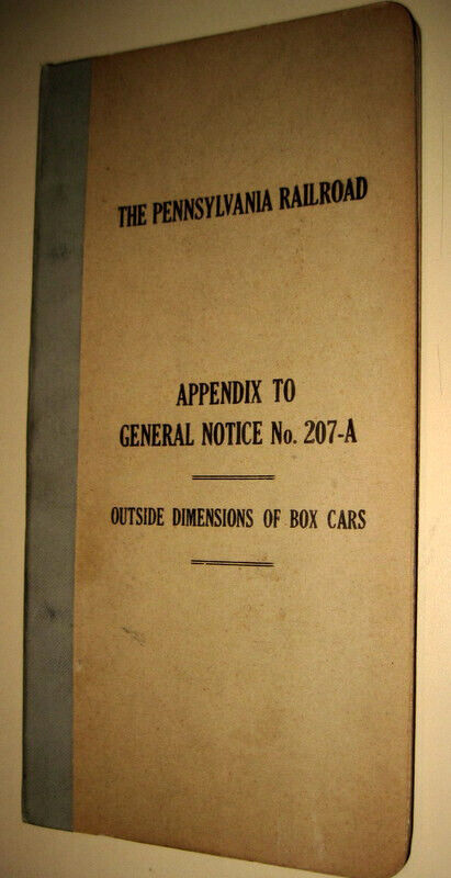 Pennsylvania Railroad App. to Notice 207-A  OUTSIDE DIMENSIONS TO BOXCARS   1944