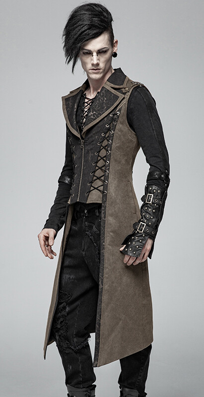Pre-owned Punk Rave Steampunk Goldener Jacquard Lang Weste Jacke Gothic Barock Punkrave Herren Kaffe