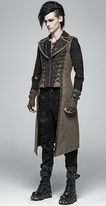 Pre-owned Punk Rave Steampunk Goldener Jacquard Lang Weste Jacke Gothic Barock Punkrave Herren Kaffe