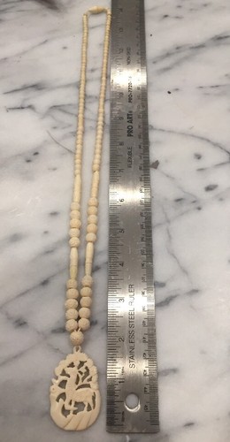 Vintage Unknown Material Possibly Cow Bone Necklace Deer Cutout Stunning 01-12