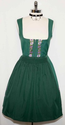S 8 / GREEN COTTON German Trachten EMBROIDERY Oktoberfest DIRNDL Party Dress