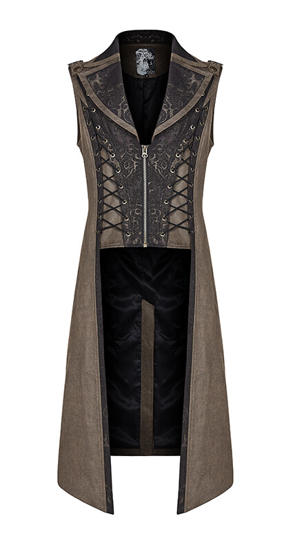 Pre-owned Punk Rave Steampunk Goldener Jacquard Lang Weste Jacke Gothic Barock Punkrave Herren Kaffe