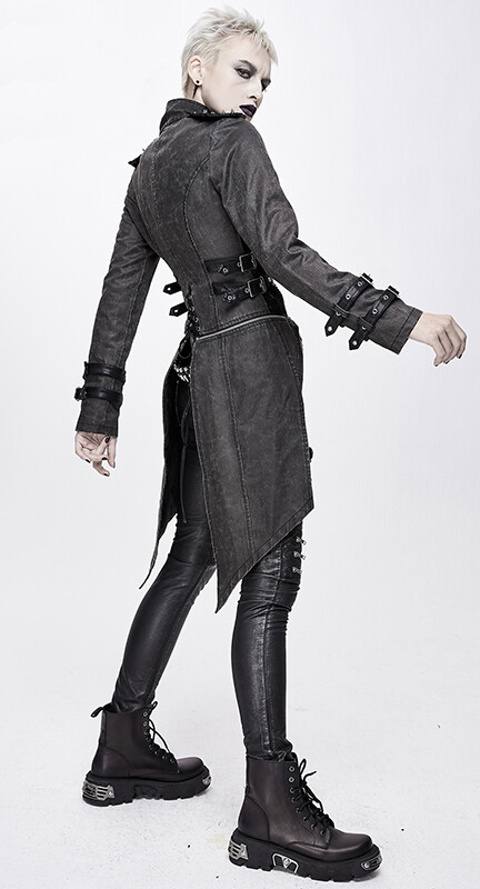 DEVIL FASHION ÜBERTRAGBAR MANTEL JACKE GOTHIC STEAMPUNK MILITÄR SPITZNIETEN NETZ DEVIL FASHION