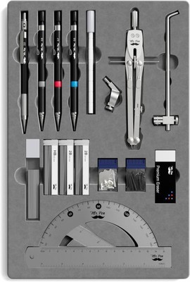 - Professional Geometry Set, 17 Pcs, Silver Geometry Kit for Artists, Metal Rule