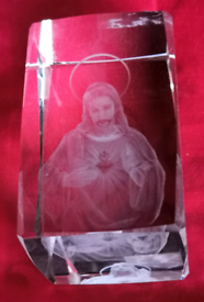 Jesus picture by laser carved into an artificial crystal cube