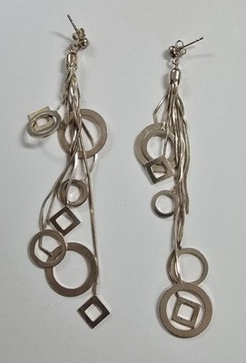 Estate Jewelry Dangle Circle Square Earrings .925 Sterling Silver 4