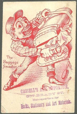 Cassell's Art Emporium The Baggage Smasher Victorian Trade Card
