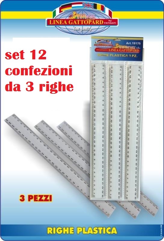 Set 12 Confezioni da 3 Righe Righelli Scuola 30cm moc