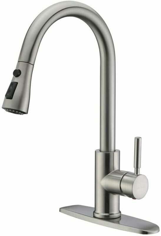 WEWE Single Handle High Arc Brushed Nickel Pull out Kitchen Faucet,Single Level