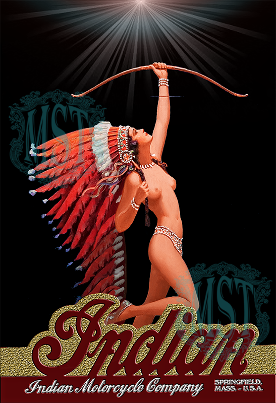Indian Motorcycle Pretty Maiden Girl Nude Fine-Art Print New 2018 Revision L@@K