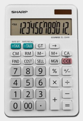Sharp 12 digit CALCULATOR Solar Powered LCD Extra Large Display EL-334WB NEW!!