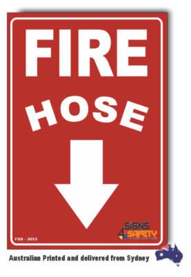 Fire Hose Arrow Down Curved Sign