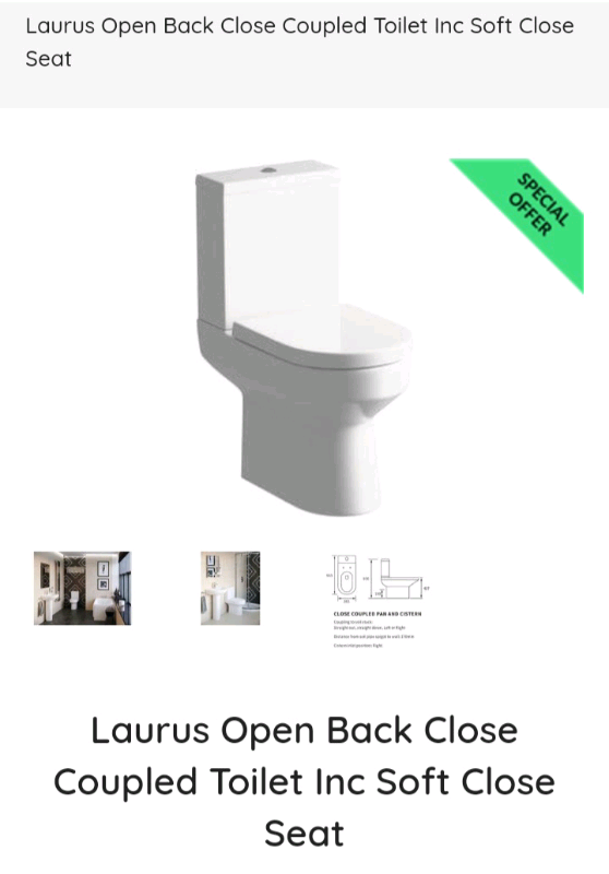 Laurus open back closed coupled toilet with soft close seat in