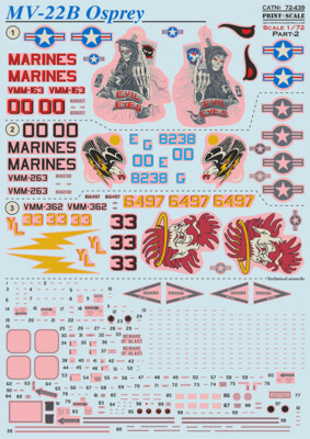 Print Scale 72-439 MV-22B Osprey decal for model kit plastic, 1:72 scale