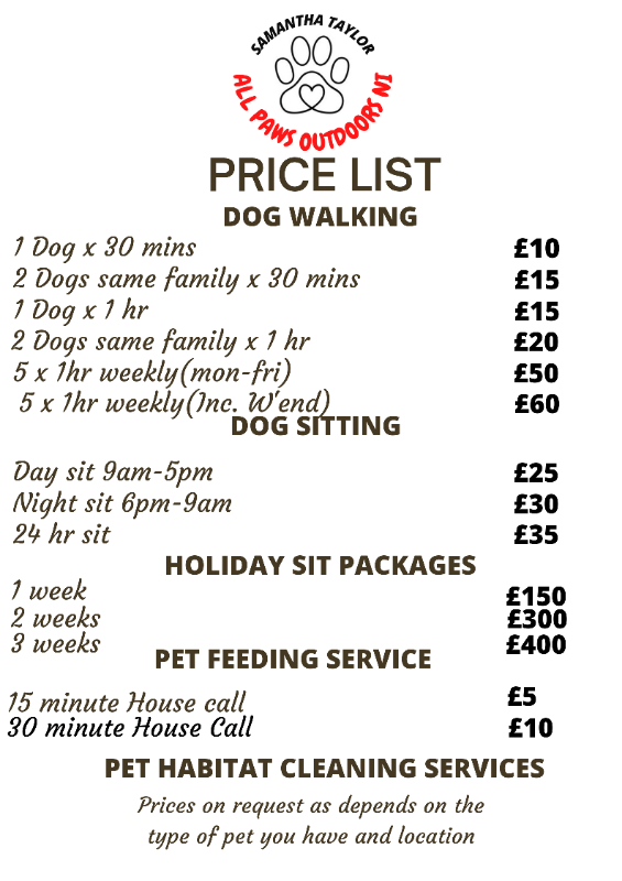 Dog walking/sitting home from home services available.