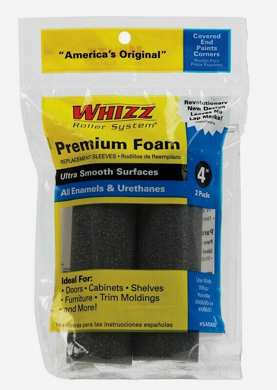 Whizz PREMIUM FOAM 4" x 1/2" Mini Paint ROLLER COVER 2 pk Ultra Smooth 54060 NEW